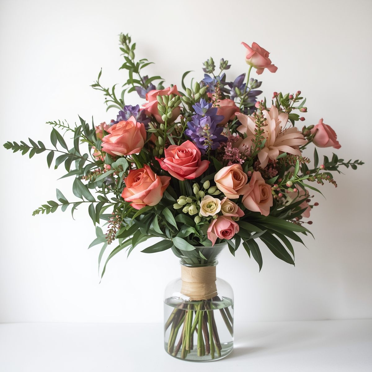 Participants arranging flowers around a shared table