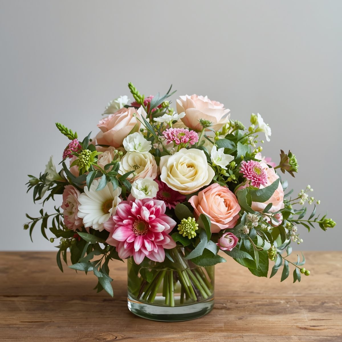 Bright bouquet with wildflowers and native greenery